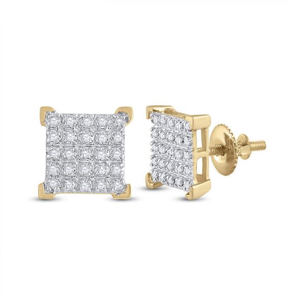 Mens Diamond Square Earrings 1/6 Cttw 10kt Yellow Gold