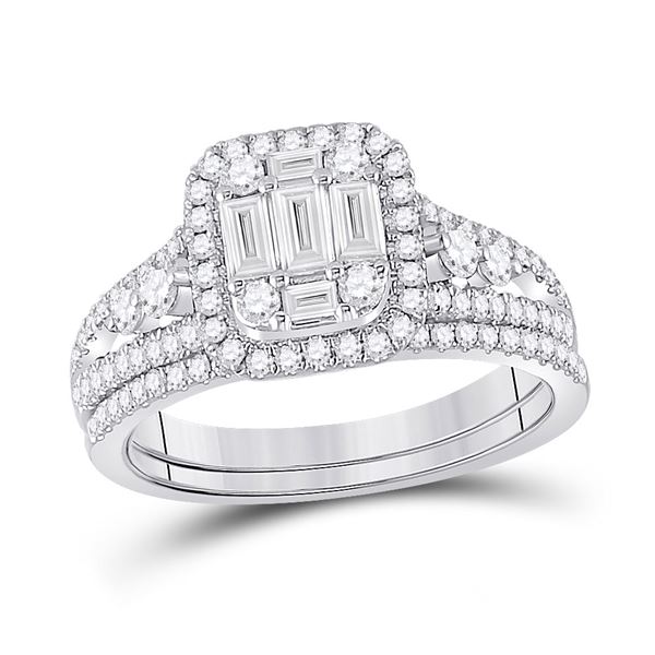 Diamond Bridal Wedding Ring Band Set 1 Cttw 14kt White Gold