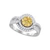 Image 1 : Yellow Diamond Cluster Bridal Wedding Engagement Ring 1 Cttw 14kt White Gold