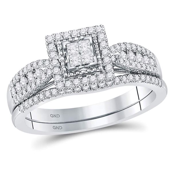 Princess Diamond Bridal Wedding Ring Band Set 1/2 Cttw 14kt White Gold