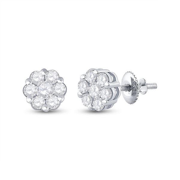 Diamond Flower Cluster Earrings 1-1/5 Cttw 14kt White Gold