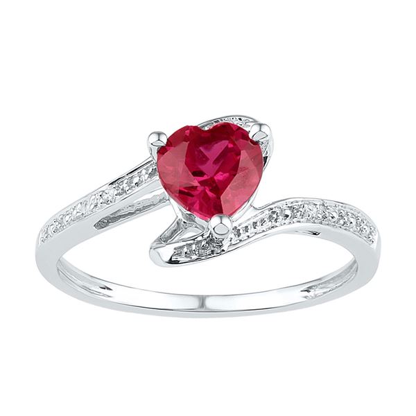 Heart Lab-Created Ruby Solitaire Diamond Ring 1 Cttw Sterling Silver