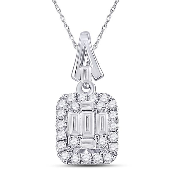 Baguette Diamond Square Cluster Pendant 1/4 Cttw 14kt White Gold