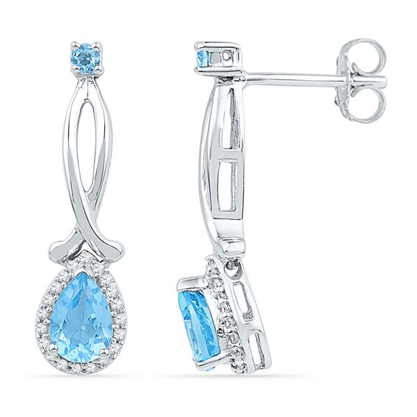 Pear Lab-Created Blue Topaz Diamond Dangle Earrings 1 Cttw 10kt White Gold