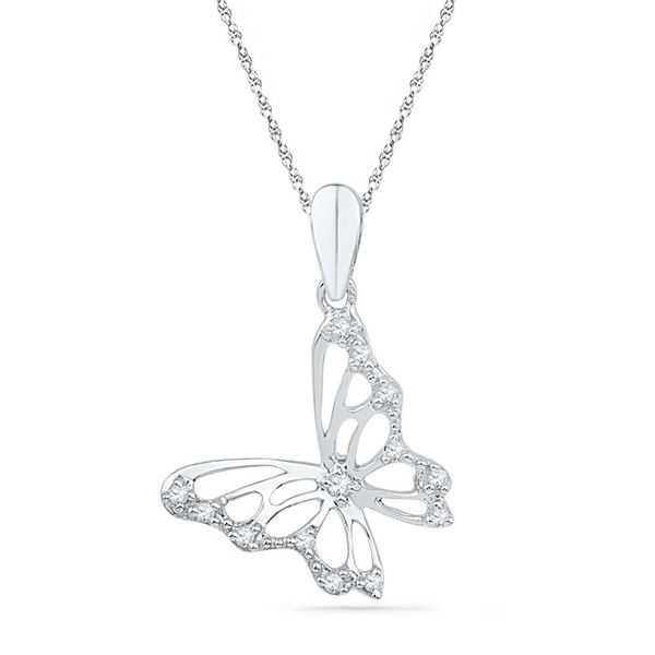 Diamond Butterfly Bug Pendant 1/20 Cttw 10kt White Gold