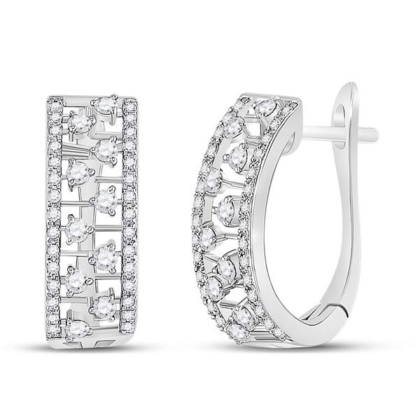 Diamond Oblong Hoop Earrings 3/4 Cttw 14kt White Gold