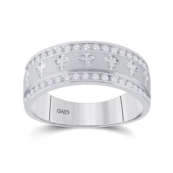 Mens Diamond Wedding Cross Band Ring 1/2 Cttw 14kt White Gold