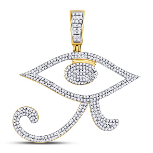 Mens Diamond Eye of Ra Egyptian Charm Pendant 1 Cttw 10kt Yellow Gold