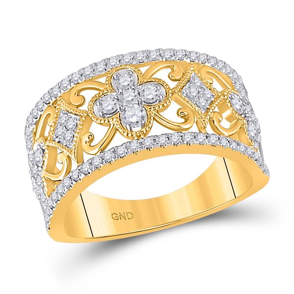Diamond Clover Square Band Ring 5/8 Cttw 14kt Yellow Gold