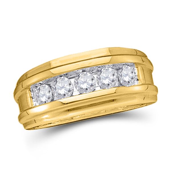 Mens Diamond Wedding Single Row Band Ring 1/4 Cttw 14kt Yellow Gold