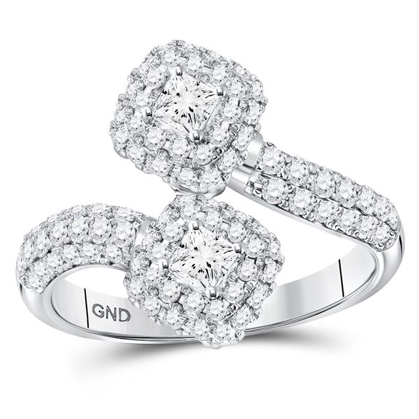 Princess Diamond 2-stone Bridal Wedding Engagement Ring 1-1/2 Cttw 14kt White Gold