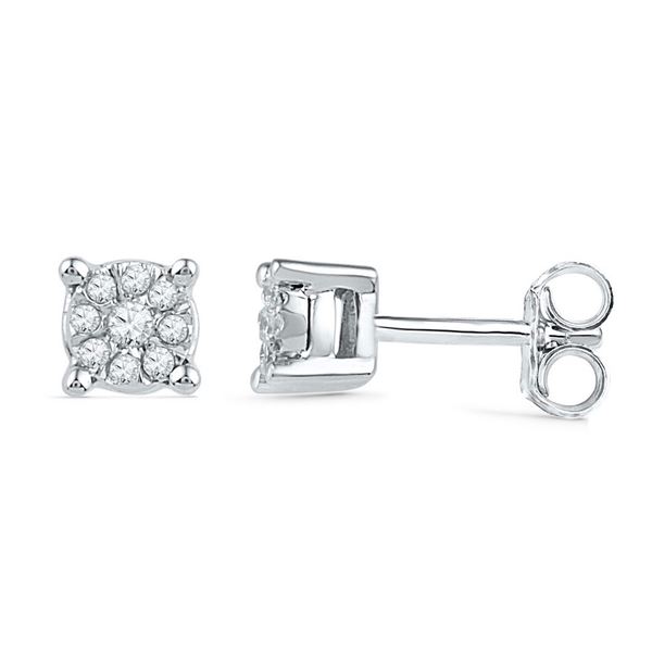 Diamond Cluster Earrings 1/10 Cttw 10kt White Gold