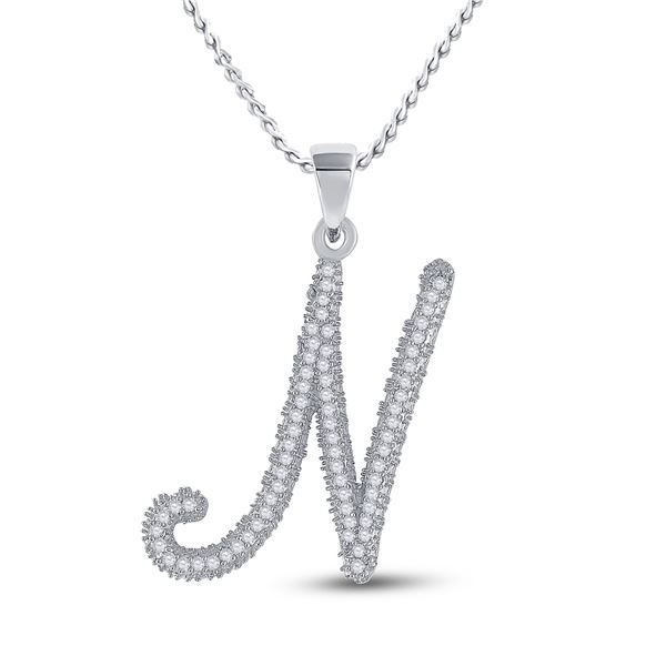 Diamond Cursive Letter N Pendant 1/5 Cttw 10kt White Gold