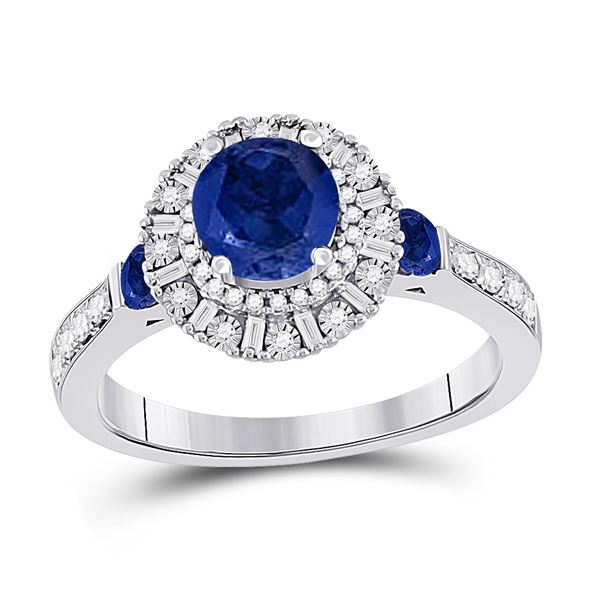 Blue Sapphire Diamond Halo Ring 1-3/4 Cttw 14kt White Gold