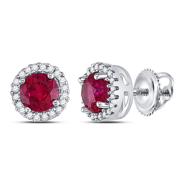 Lab-Created Ruby Solitaire Stud Earrings 1-1/3 Cttw Sterling Silver