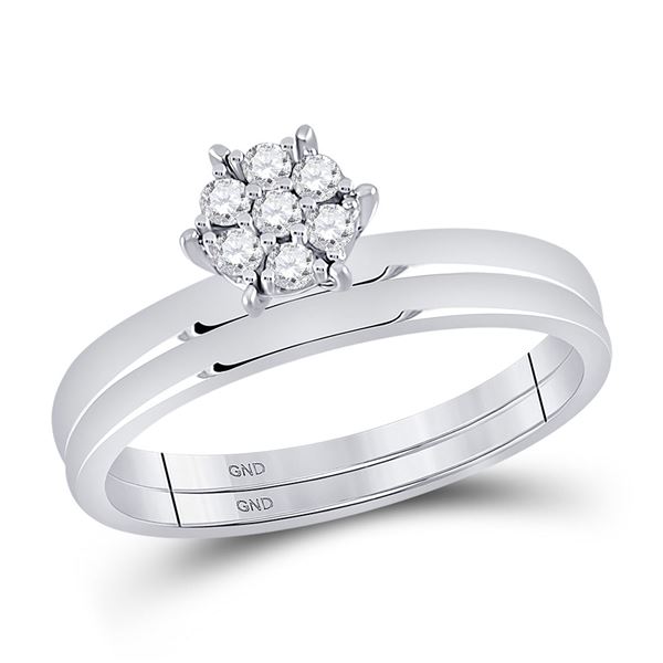 Diamond Cluster Bridal Wedding Ring Band Set 1/6 Cttw 10kt White Gold