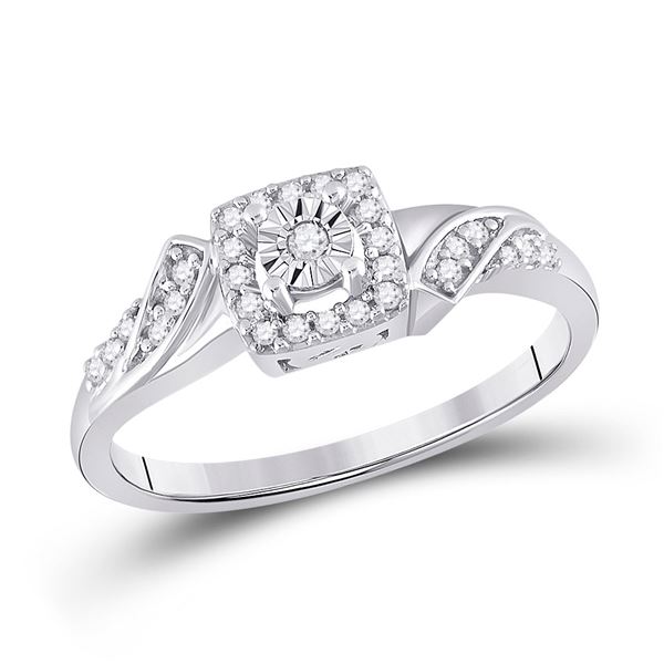 Diamond Square Ring 1/6 Cttw Sterling Silver