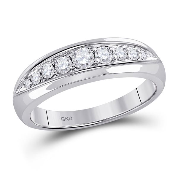 Mens Diamond Single Row Band Ring 1/2 Cttw 14kt White Gold