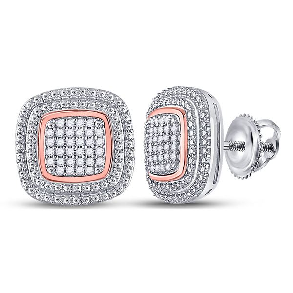 Diamond Square Cluster Earrings 1/6 Cttw 10kt Two-tone Gold