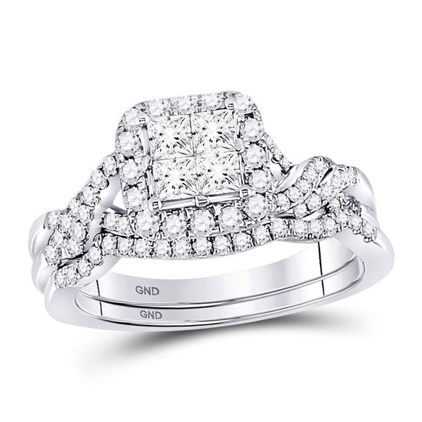 Princess Diamond Twist Bridal Wedding Ring Band Set 1 Cttw 14kt White Gold