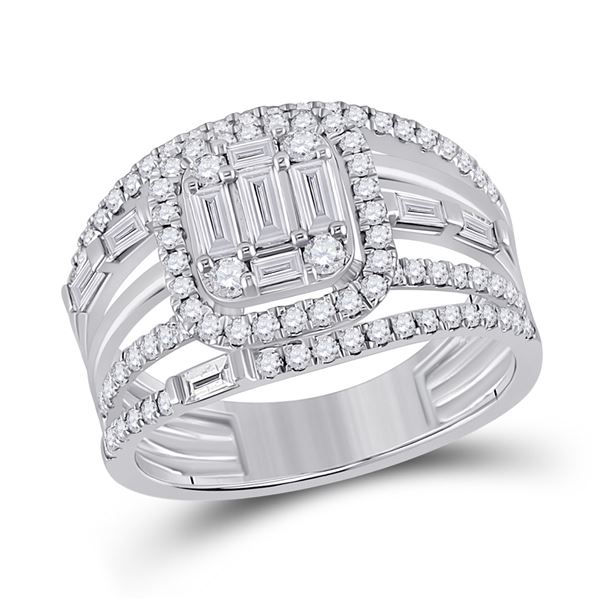 Baguette Diamond Halo Bridal Wedding Ring Band Set 1 Cttw 14kt White Gold