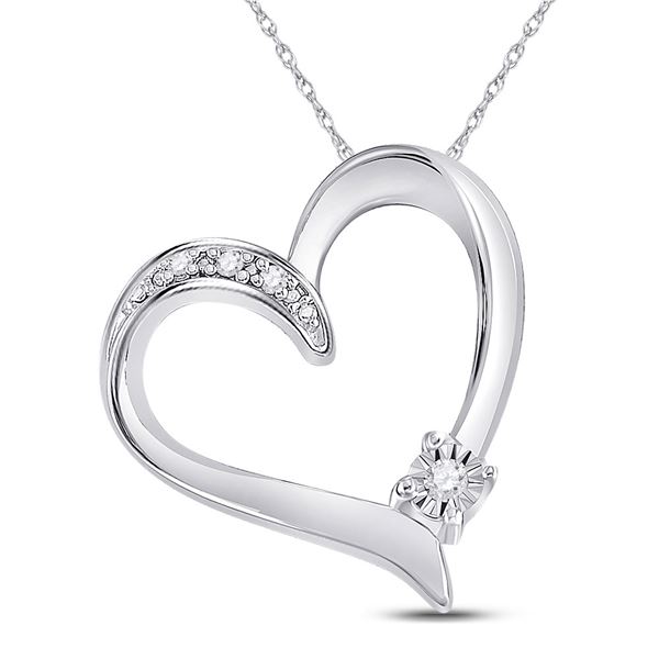 Diamond Solitaire Heart Pendant .03 Cttw Sterling Silver
