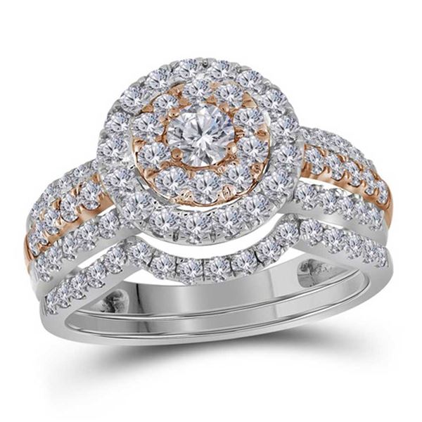 Diamond Bridal Wedding Ring Band Set 1-1/2 Cttw 14kt Two-tone Gold