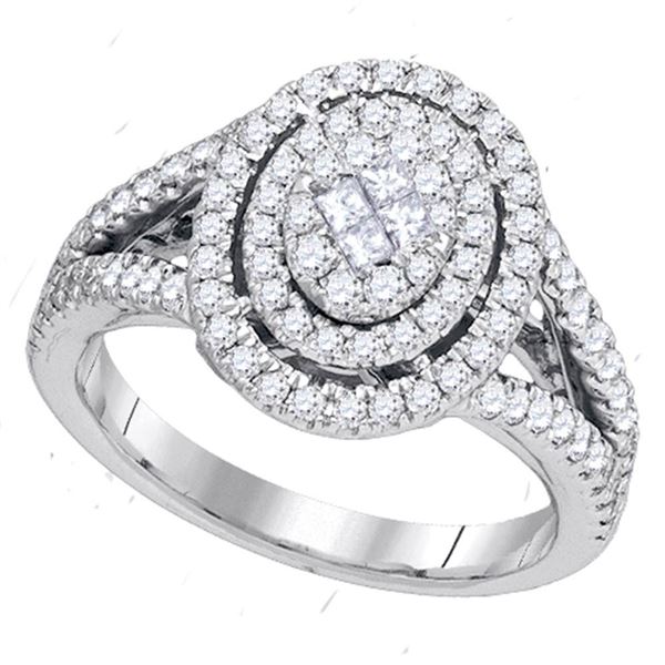 Princess Diamond Oval Cluster Bridal Wedding Engagement Ring 1 Cttw 14kt White Gold