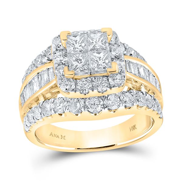 Princess Diamond Halo Cluster Bridal Wedding Engagement Ring 3 Cttw 14kt Yellow Gold