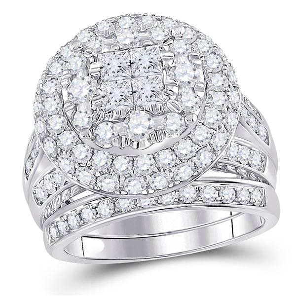 Princess Diamond Bridal Wedding Ring Band Set 3 Cttw 14kt White Gold
