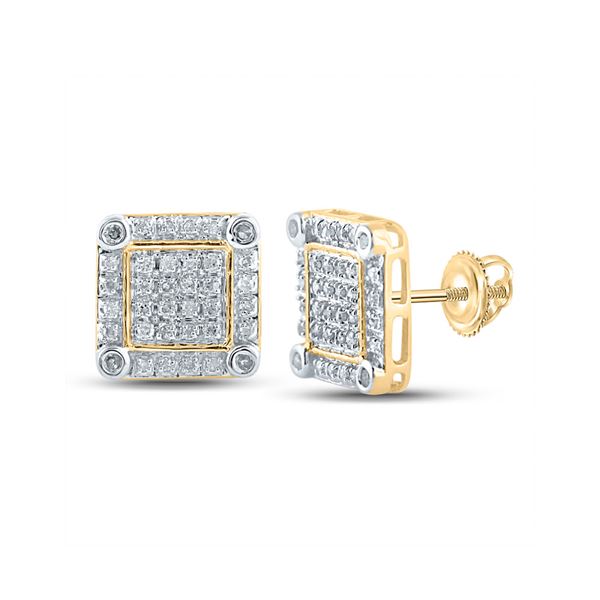 Mens Diamond Square Earrings 1/4 Cttw 10kt Yellow Gold