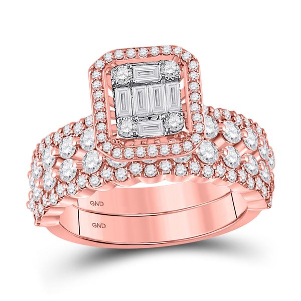 Baguette Diamond Bridal Wedding Ring Band Set 1-7/8 Cttw 14kt Rose Gold