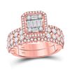 Image 1 : Baguette Diamond Bridal Wedding Ring Band Set 1-7/8 Cttw 14kt Rose Gold