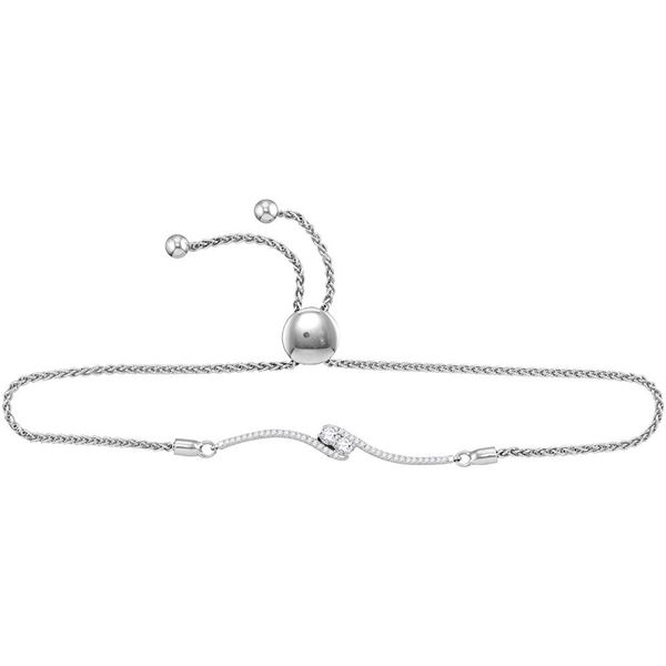 Diamond 2-stone Hearts Together Bolo Bracelet 1/3 Cttw 10kt White Gold