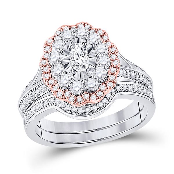 Oval Diamond Bridal Wedding Ring Band Set 1-1/5 Cttw 14kt Two-tone Gold