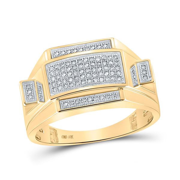 Mens Diamond Rectangle Cluster Ring 1/4 Cttw 10kt Yellow Gold