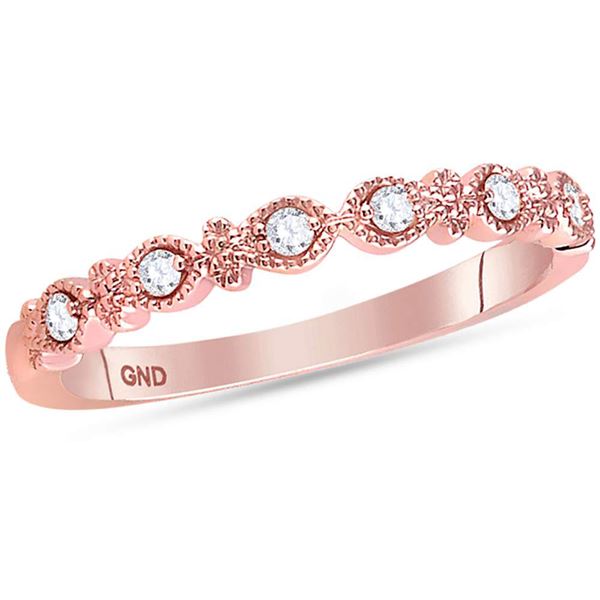 Diamond Milgrain Stackable Band Ring 1/10 Cttw 14kt Rose Gold