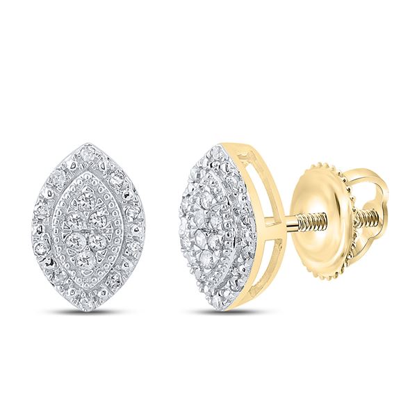 Diamond Oval Cluster Earrings 1/8 Cttw 10kt Yellow Gold