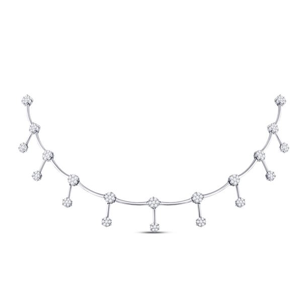 Diamond Flower Cluster Necklace 3 Cttw 14kt White Gold