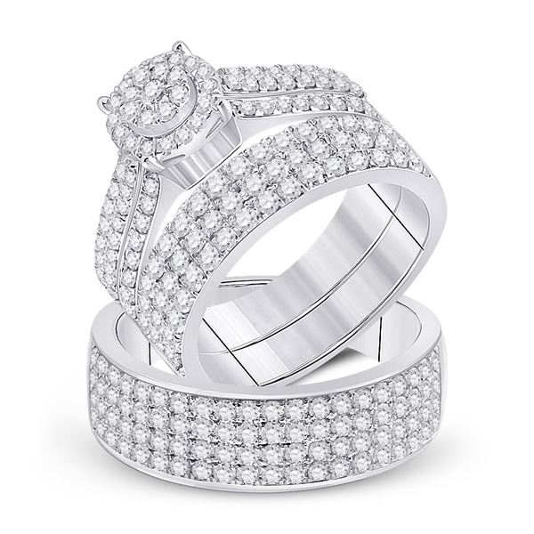 His Hers Diamond Cluster Matching Wedding Set 2-5/8 Cttw 14kt White Gold