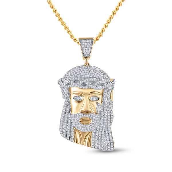 Mens Diamond Jesus Face Charm Pendant 1-1/3 Cttw 10kt Yellow Gold