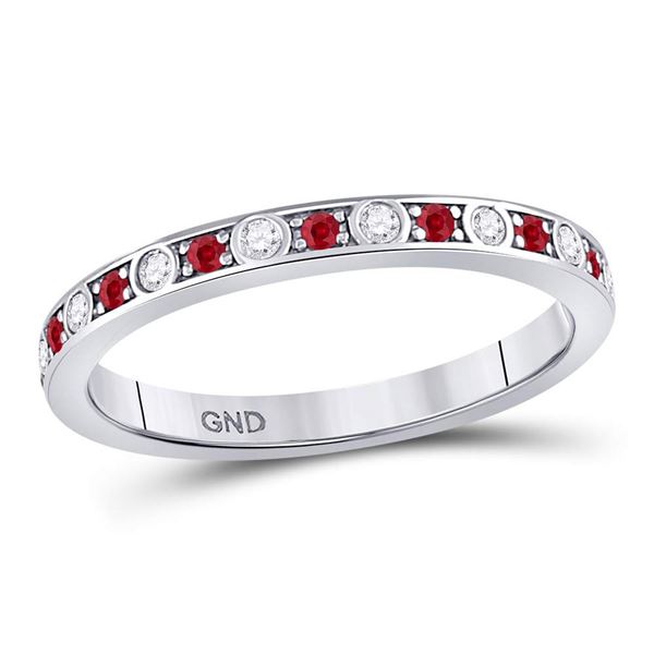 Ruby Diamond Single Row Stackable Band Ring 1/3 Cttw 10kt White Gold