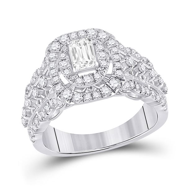 Emerald Diamond Halo Bridal Wedding Engagement Ring 1-1/3 Cttw 14kt White Gold