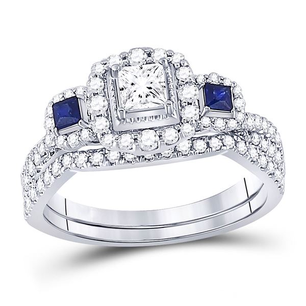 Princess Diamond Bridal Wedding Ring Band Set 7/8 Cttw 14kt White Gold
