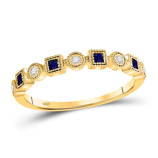 Princess Blue Sapphire Diamond Stackable Band Ring 1/8 Cttw 10kt Yellow Gold