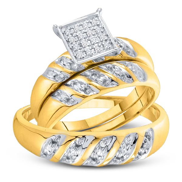 His Hers Diamond Cluster Matching Wedding Set 1/12 Cttw 10kt Yellow Gold