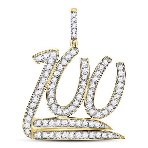 Mens Diamond 100 Hundred Emoji Charm Pendant 1-1/4 Cttw 10kt Yellow Gold