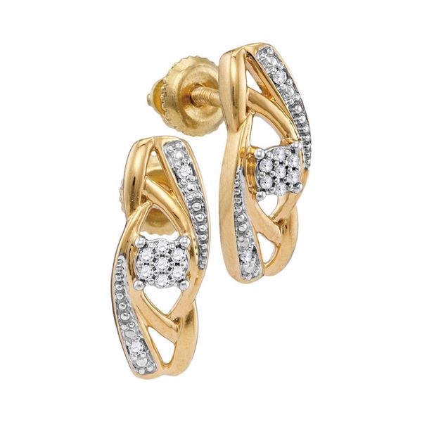 Diamond Vertical Flower Cluster Earrings 1/20 Cttw 10kt Yellow Gold