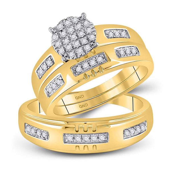 His Hers Diamond Cluster Matching Wedding Set 1/3 Cttw 10kt Yellow Gold