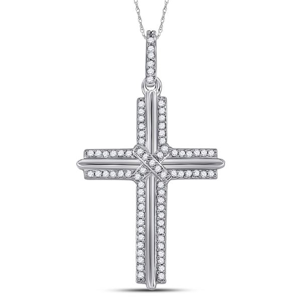Mens Diamond Cross Charm Pendant 1/5 Cttw 10kt White Gold